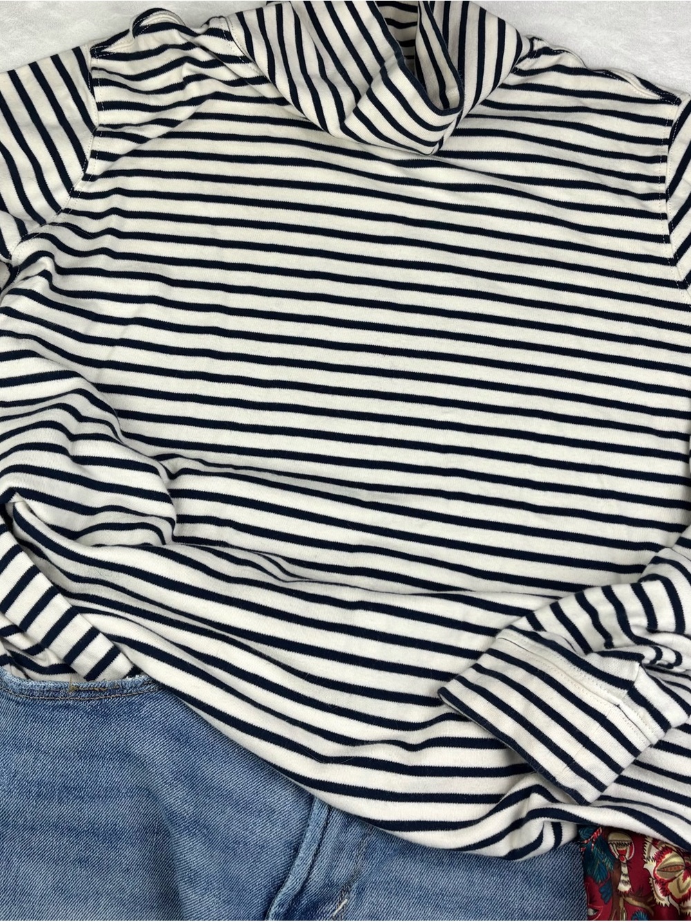 L.L. Bean Striped Turtleneck Long Sleeve Top | Navy & White | Women’s XL